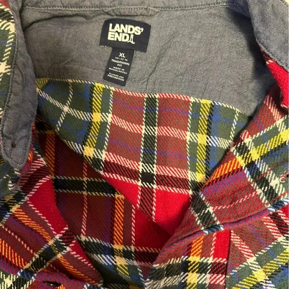 LANDS END Mens Plaid Cotton Rugged Flannel. XL SHIRT(a2 - Picture 6 of 12